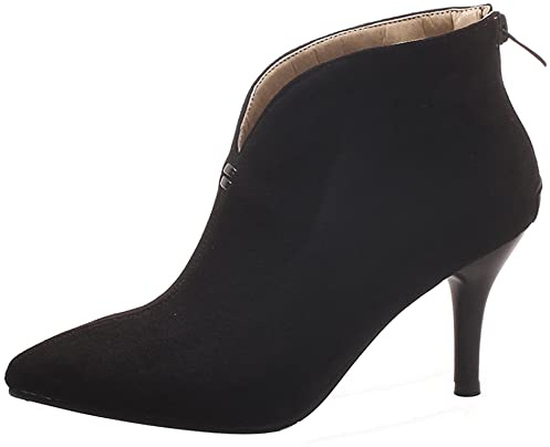 Lroey Reoly Botines Mujer Tacón de Aguja, Botas de Vestir Tacón Alto Puntiagudo Botín Solid Zip 048 Negro Talla 41 EU