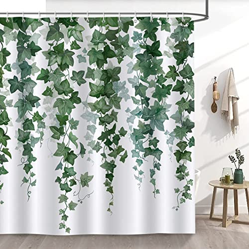 Bonhause Cortina de Ducha Hojas de Hiedra Enredadera Planta Verde 180 x 180 cm Cortina de Baño de Poliéster Impermeable Antimoho Lavable Cortina Ducha con 12 Ganchos