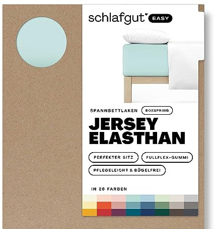 Schlafgut Easy Jersey Elasthan Boxspring Spannbettlaken 90x190 bis 100x220 Petrol Light, Spannbetttuch aus superweicher Baumwolle mit Elasthan