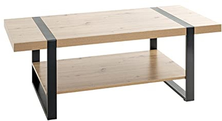 HAKU Möbel Couchtisch Eiche hell, schwarz, Metall, Spanplatte - Maße: B 120 x H 45 x T 60 cm, Style: Modern