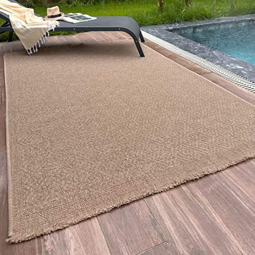 THE RUGS Nature Collection Outdoor Rug – Indoor/Outdoor Tona Border Area Rug for Patio, Deck, Garden, Kitchen, Bathroom or Living Room (Greek Key-Neutral, 160 x 230 cm)