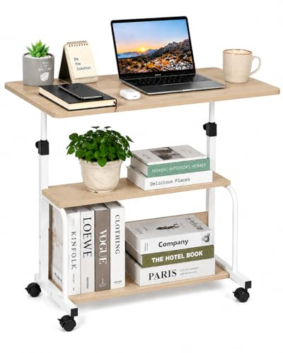 JANDTEK Mesa Ordenador Portátil con Ruedas y Altura Regulable – Escritorio Pequeño para Sofá, Cama y Teletrabajo – Mesa Auxiliar con Estante Inferior para Espacios Reducidos (Marron 60x40)