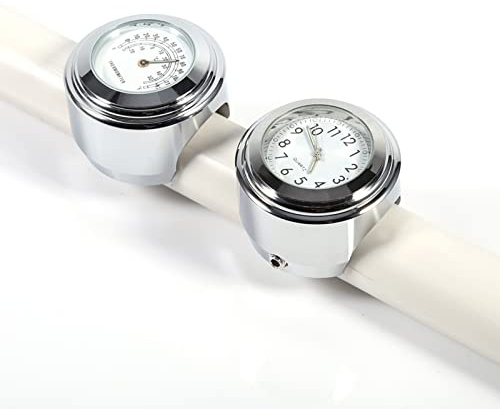 Tyenaza Reloj de Moto Manillar Universal, 1 Par 7/8 Pulgadas Relojes de Manillar de Motocicleta y Termómetro, Impermeable a Prueba de Polvo Universal Moto Cromo Reloj Temp, para Motocicletas(Blanco)