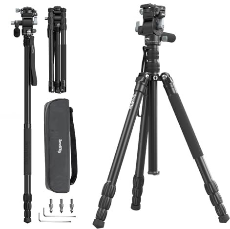 SMALLRIG 73 Zoll Video Tripod für vertikale/horizontale Aufnahmen Videostativ Einbeinstativ, mit Schnellwechselplatte für Kameras DSLR, mit Tragetasche, Load 11lbs / 5kg FreeBlazer CT195 – 4307