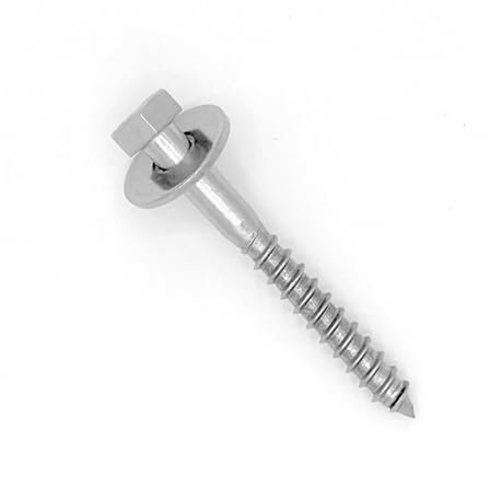 NOLDAR | Tirafondos para madera con cabeza hexagonal. Acero inoxidable (AISI 304). Incluye 25 tornillos con 25 arandelas anchas (50 piezas). Tornillos con rosca parcial. (Medida ø6 X 100 mm)