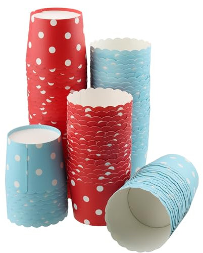 CHUEHKAK 100 stycken muffinsformar röd vit blå, cupcake-formar papper, bakkoppar, cupcake-pappersformar, bakbägare cupcake-liners, 2 färger, 50 stycken, för tårta och dessert bakning