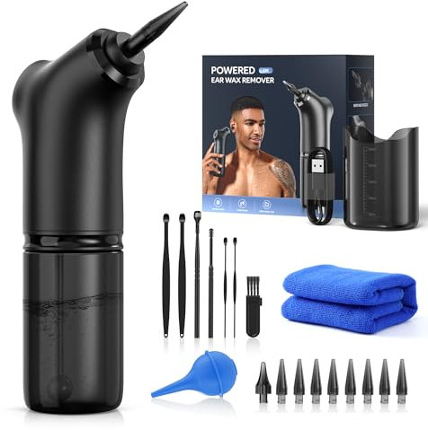 Qimic Pulitore elettrico per le orecchie, Kit per Rimozione Cerume Sicuro ed Efficace per Adulti e Bambini con 4 Modalità di Pulizia, con 10 Punte Auricolari