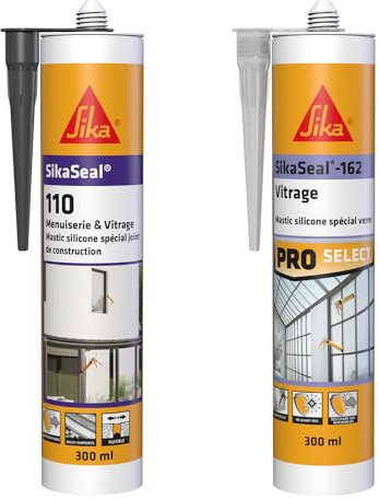 SIKA - Mastic Silicone pour joint de menuiserie & vitrage - Multi-supports - Anthracite - 300ml + Mastic Silicone - Spécial verre - Intérieur et extérieur - Ne jaunit pas - Transparent - 300ml
