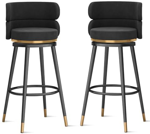 LiYaHead Barhocker in Thekenhöhe, 360° drehbare Hockerstühle mit Rückenlehne und Fußstütze, Kücheninselstühle, 1er-/2er-/3er-Set, für Kücheninsel, Café, Pub, Bartheke, Schwarz, Schwarzes Bein 75 cm,
