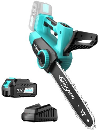 YARDCARE Motosega a batteria, motore senza spazzole, display a LED, tensione della catena senza attrezzi, due modalità di funzionamento, lubrificazione automatica, batteria e caricatore inclusi
