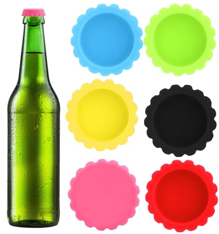 6 Stück Silikon Kronkorken, Flaschenverschluss Bunt, Wiederverwendbare Silikon Bierdeckel für Bierflaschen, Glasflaschen, Saftflaschen, Ideal für Fußball WM, Oktoberfest und Partys