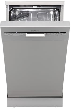 Respekta Bena Unterbau-Geschirrspüler, 45 cm/Freistehend / 5 Programme/Startzeitvorwahl/Automatische Türöffnung / 2 Sprühebenen / 49 dB/Energieeffizienzklasse D/Silver
