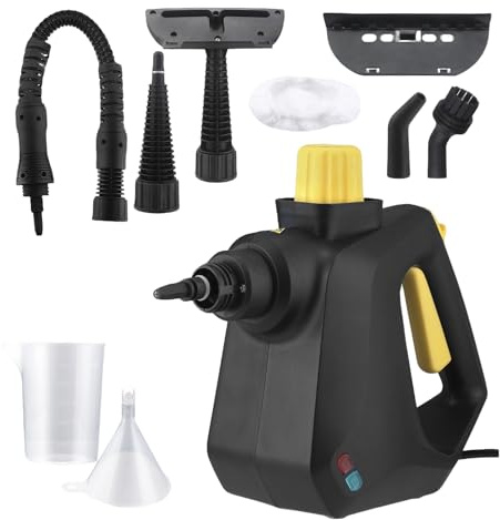 Handdampfreiniger mit 10 Zubehör für Böden Fenster Fliesen Küche, Elektrischer Dampfreiniger Zuhause 1000W Schnelle Aufheizung mit 350ML Tank/3,2 Bar/ 2,5 m Netzkabel, Chemikalienfreier Steam Cleaner