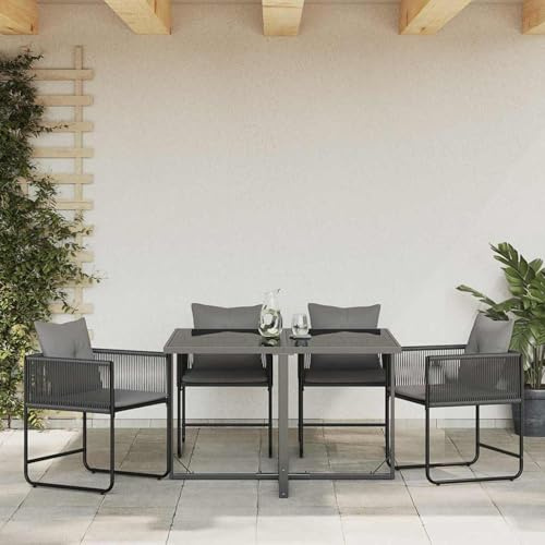 Mengtu Garden Chair with Cushion 4 pcs, Modern PE Rattan Outdoor Seating Set in Black and Anthracite, Weather-Resistant Cushions and Steel Frame for Group Garden Gatherings and Leisure Activities