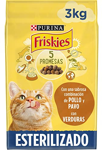 Purina Friskies Pienso para Gato Esterilizado Adulto con Pavo y Verduras, 4 bolsas de 3kg