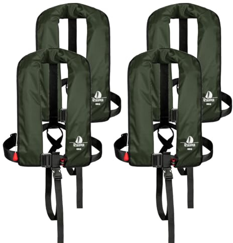 Set di 4 12skipper giubbotti di salvataggio automatici 165N ISO con imbragatura, verde oliva