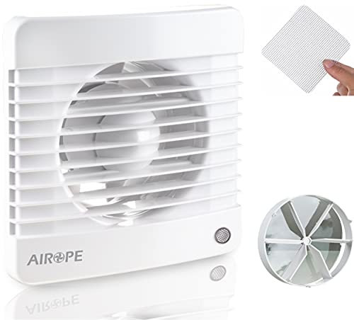 Airope, 100 mm Air Extractor Fan with Anti-Return Valve + Integrated Mosquito Net, 7 W, dB(A) 26 VMC for Bathroom, Kitchen, Office, Toilet, Silent, 5-Year Warranty