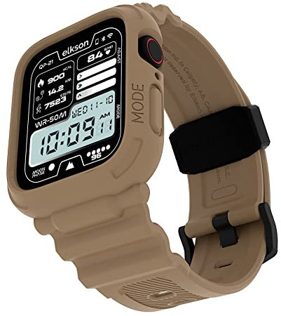 elkson Made for Apple Watch Band 45mm 44mm Bumper Case, Quattro Pro Rugged Men Bands for Apple Watch SE and iWatch Series 9 8 7 6 5 4 Cover, Sport Military Protective Cases Drop-Proof Desert Tan