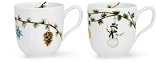 Kähler Design Hammershøi Porzellan Christmasbecher Set aus 2019 und 2020, je 33 cl Volumen, Handarbeit, verziert mit Weihnachtsdekoration, Weiss