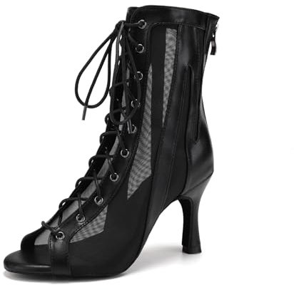 RUYBOZRY Damen Latein Tanzschuhe Salsa Ballsaal Leistung Absätze Tanzstiefel,QJW-7235-Noir-8.5-5059,EU38