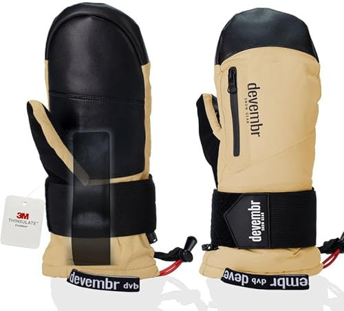 devembr Ski-Fäustlinge mit Handgelenkschützern, Warme Snowboard-Fäustlinge, Wasserdicht, Gelb, S