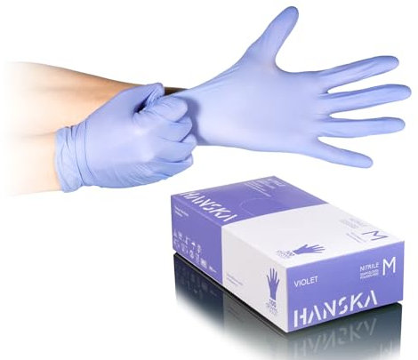 HANSKA 100 Guanti Monouso Nitrile Viola - Senza Polvere - Usa e Getta- Ambidestri - Non Sterili - Base di Gomma - Adatti per Ambiti Medici, Manipolazione degli Alimenti (100, M)
