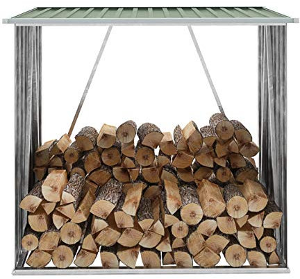 ARKEM Abri de Stockage de Bois Acier galvanisé 163x83x154 cm Vert Abris De Jardin,Abri De Stockage pour Jardin,Abri D'Outils De Jardin