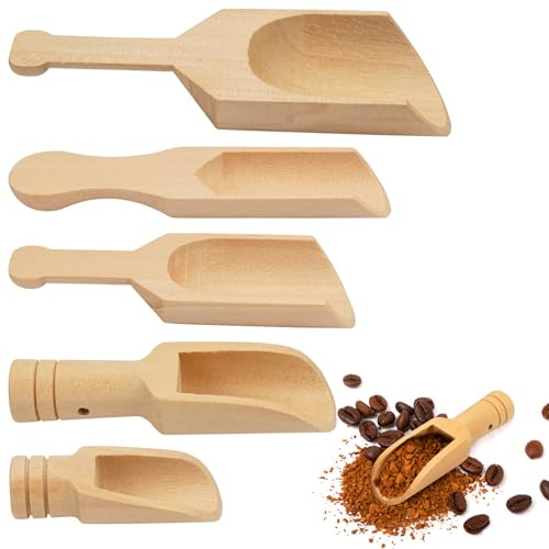 5 Piezas Mini Cuchara de Madera, 5 Tamaños Pequeña Cuchara Té Madera, 10.5/9.3/8/ 7.9/5 cm Cuchara Especias de Cocina, Juego de Cuchara Madera para Café, Especias, Té, Comida Mascotas, Sal