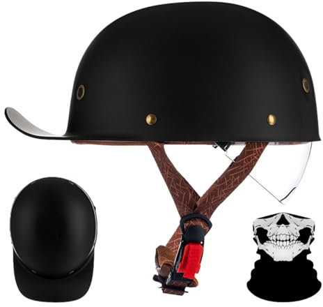 RQTEUYE Retro Halbschalenhelm mit ECE-Zulassung,Vintage Motorradhelm Baseball Cap mit Versenkbare Sonnenblende und Schnellverschluss,Cruiser Chopper Scooter Jethelm Herren Damen Helm M-XXL