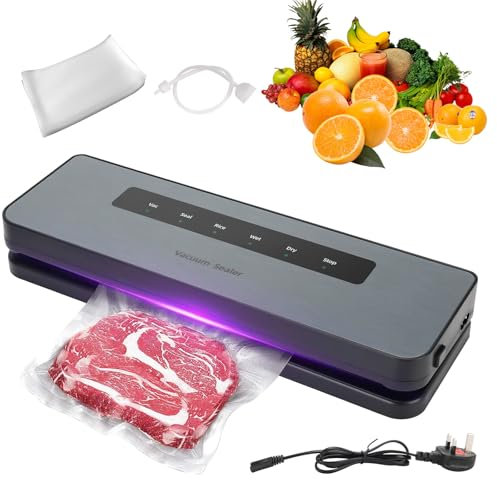 Kswiown Vakuumiergerät, 5 Modi Vakuumierer mit 20Pcs Vakuumierbeuteln, Vollautomatisches Trocken/Feucht Versiegelungsgerät mit Vakuumierrollen, Vakuumschlauch (65 KPA)
