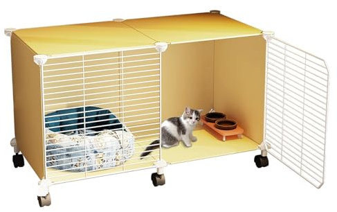 Kattbur inomhus för katter, kattbur av metall, Med kattsäng/hängmatta/kattskål, Catio utomhuskattskåp Burhus, kattvilla, kattlådor for innekatter for 1-3 katter