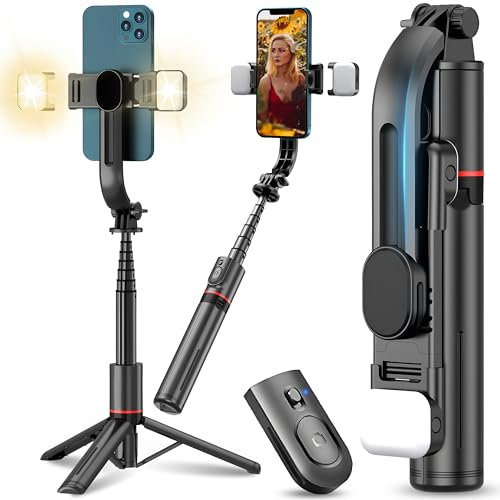 Retoo Selfie Stick Bluetooth trípode extensible lámpara 3 en 1 hasta 110,5 cm teléfono móvil barra telescópica soporte teléfono móvil mando a distancia inalámbrico para smartphones ángulo de