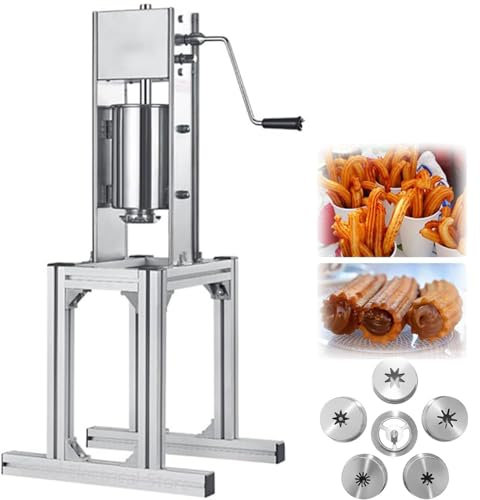 YANDDEA Comercial Churros Maker 3L/5L/7L Acero Inoxidable Churros españoles Máquina para Hacer Churros + 5 boquillas Manual Español Donuts Churrera Churro Maker Machine Filler,7L