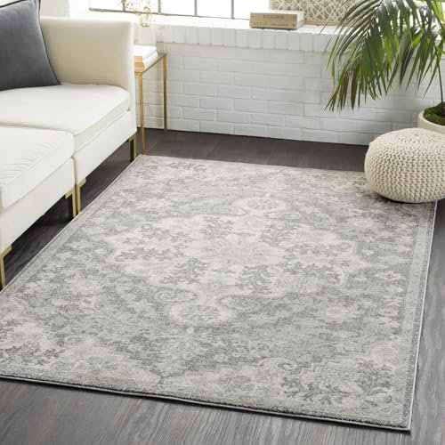 Livabliss Asmara Vintage Rug - Area Rugs for Living Room 200x275 cm, Bedroom - Scandi Neutral Rugs, Traditional Patterned Boho Style, Natural Easy Care Pile - Large Rug, Medium Grey