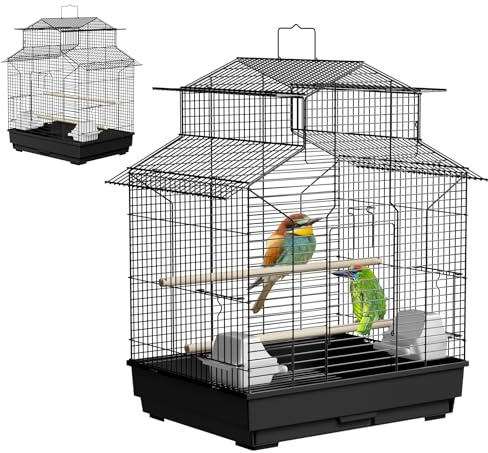 ACXIN Vogelkäfig Metall Vogelvoliere Wellensittichkäfig mit Holzstangen und Futternäpfen, Tierkäfig Vogelhaus für Papageien, Tauben, Sittiche und Finken (Typ B)