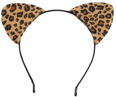 Leopard pannband med tecknade leopardöron, kattöron diadem, roliga djurtillbehör för barn och vuxna, för halloween, karneval och cosplay fester