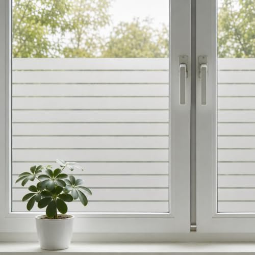 shinfly fönsterfilm ränder 90 x 400 cm – fönsterfilm ogenomskinlig, mjölkglasfolie självhäftande, statisk vidhäftande, anti-UV, insynsskydd och integritet, för fönster i hem och kontor