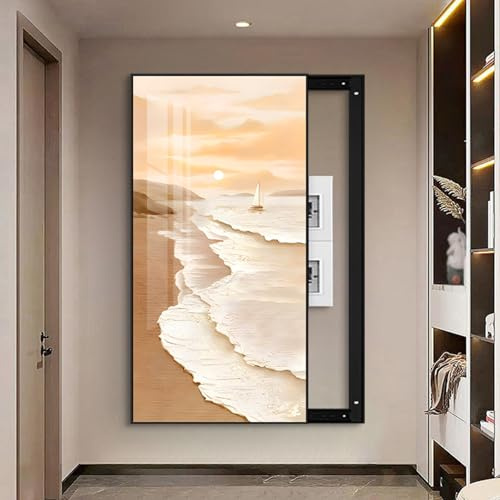 Cuadro Decorativo con Caja De Distribución Push-Pull, Tapa Decorativa para Caja De Fusibles, Riel Silencioso, Cuadro Colgante Creativo para Pared, Ideal para Oficina(G,70 * 100cm)