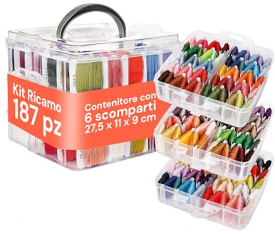 Avilia - Kit Ricamo Completo con 150 Fili Colorati - Organizer a 3 Livelli e 6 Scomparti - Con Aghi, Infila Aghi e Accessori Punto Croce - Fili Già Avvolti - Set Creativo per Braccialetti e DIY