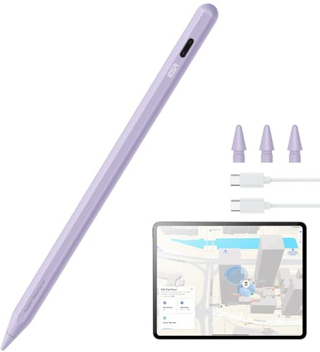 ESR Find My Stylet numérique Pro pour Apple iPad 2018-2025 avec fonction « Où est ? » et sensibilité à l'inclinaison pour iPad 11/10/9/8 & Air 13/11 & Pro 12.9/13/11 et Mini 7/6/5 Violet (pas de