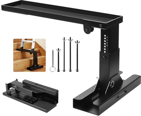 SWAWIS Pieghevole Estensione per Scale Altezza Regolabile 23,5-39cm, Capacità di Carico 150kg, Piattaforma 54 x 13cm, Livellatore per Scale con Tappetino Antiscivolo per Scale Telescopiche e Dritte