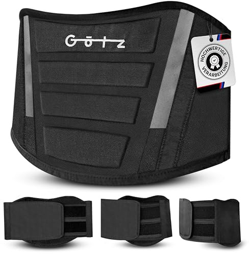 Götz Nierengurt Motorrad Herren / Damen Effektive Stabilisierung, Lendenwirbelstütze, Nierenwärmer, Nierenschutz Schwarz - Reflektierend (135-158 cm Bauchumfang)