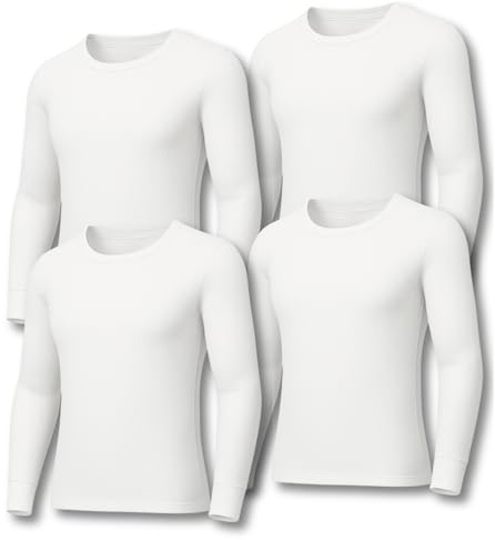 Deck and Beach Mens 4 Pack Thermal Tops Long Sleeve or Short Sleeve 0.40 TOG Warm Soft Touch Base Layer Undershirts for Winter (White, Large)