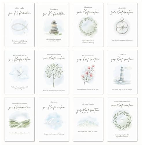 Edition Seidel Lot de 12 cartes de vœux de confirmation avec enveloppe. Carte de vœux Cartes de confirmation Cartes de confirmation Cartes avec inscription en allemand Pour enfants et jeunes (SW026)