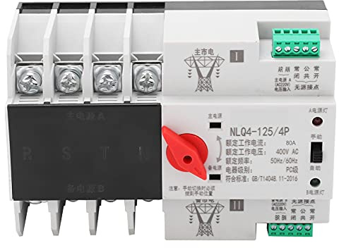 ANKROYU Commutateur de transfert automatique 4P 3 phases 4 fils monté sur rail DIN 400 V Alimentation sans interruption pour systèmes électriques industriels commerciaux (80A)