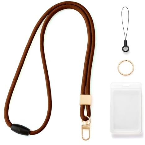 CHUQING Porte-badge long avec cordon, porte-clés à porter autour du cou, porte-cartes, étui à cartes avec cordon, anneau porte-clés brun foncé