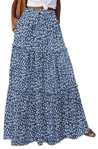 Falafoty Maxi Skirts for Women Elegant Floral Print Long Skirt, High Waist Flowy Maxi Summer Tiered Skirt, Casual Summer A Line Skirt, Ladies Boho Skirt