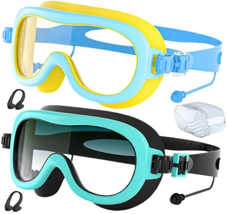 Occhialini da nuoto per bambini, occhialini da nuoto per bambini, anti-appannamento, protezione UV, a prova di perdite, occhialini da nuoto per ragazzi con clip per il naso per ragazze, piscina