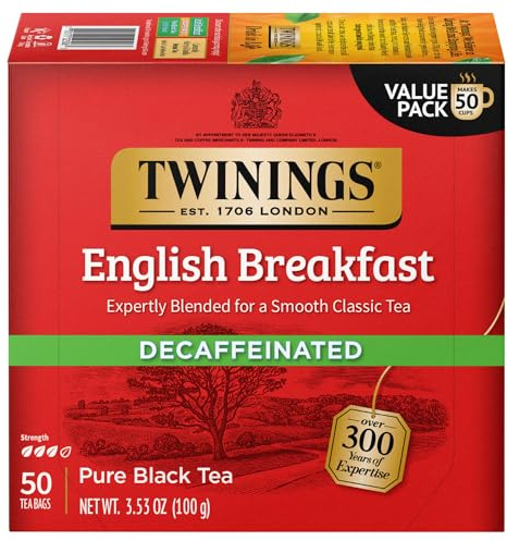 Twinings of London Decaffeinated English Breakfast Herbal Tea Bags, 50 Count