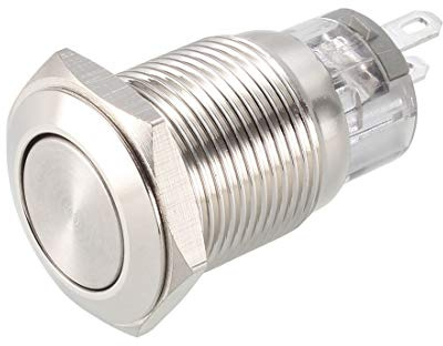 sourcing map Momentary Metal Push Button Switch Flat Head 16mm Mounting NC NO COM AC 250V 5A Flat Type